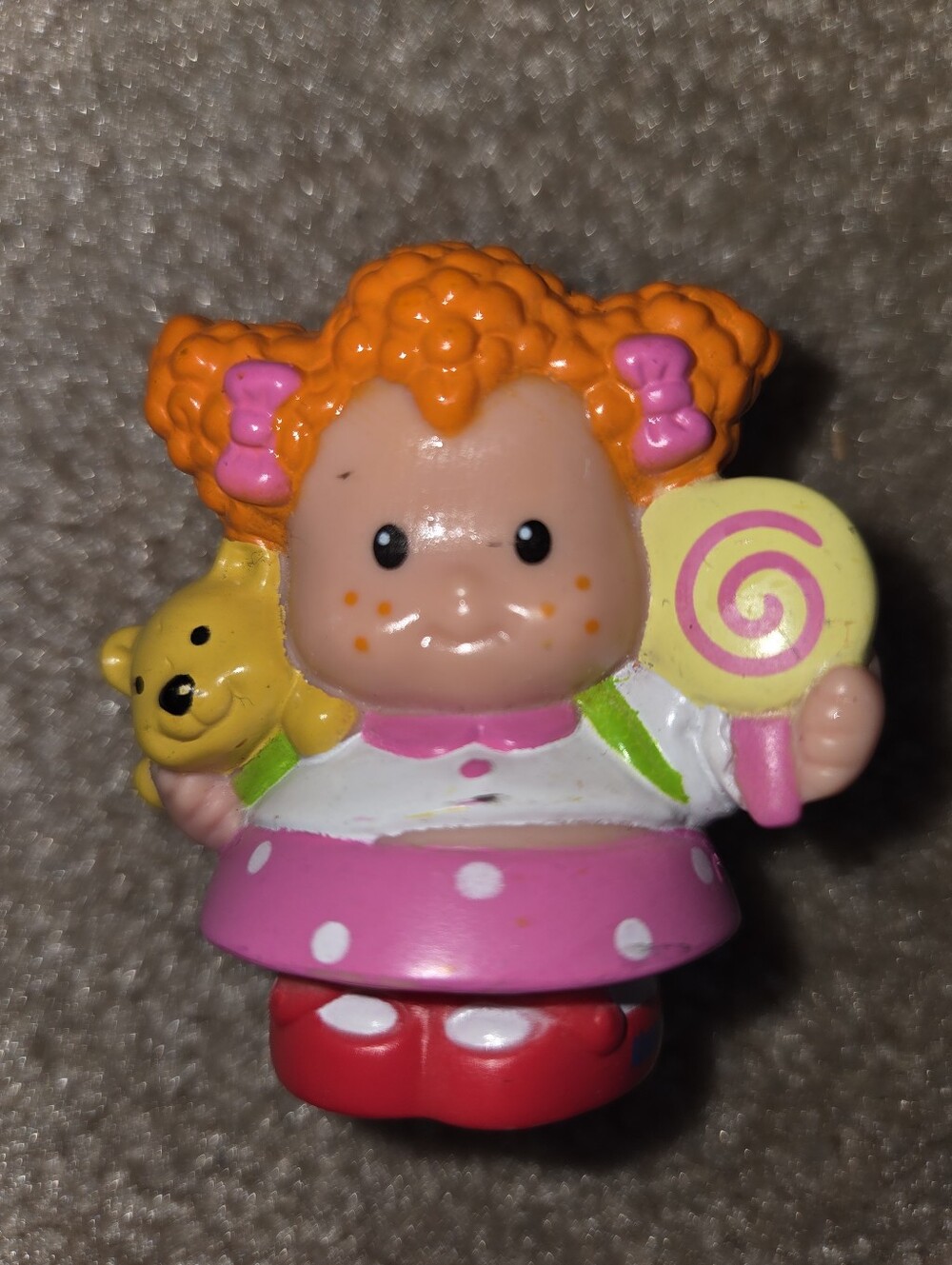 Fisher-Price Little People  Curly Red Hair Girl Green Backpack Plush Lollipop